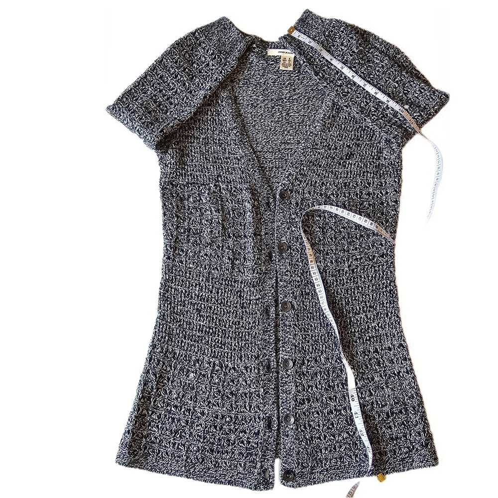 DKNY Loose Knit Deep V Neck Black White Buttoned Cardigan DKNY - Picture 11 of 16